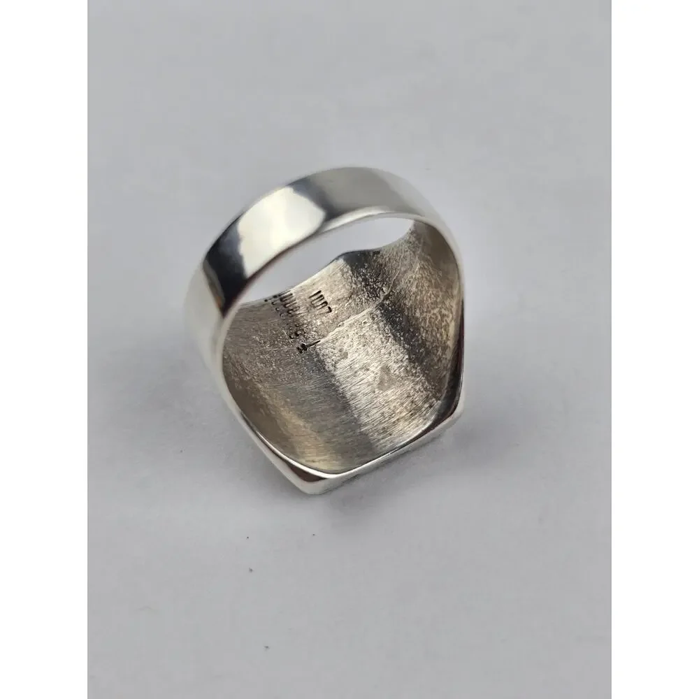 Zuni Bowannie Men's Sterling Inlay Signet Ring size 11 Turquoise Coral Shell